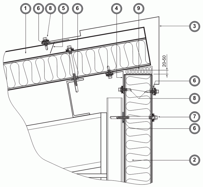 Примыкание профлиста к стене из профлиста - фото